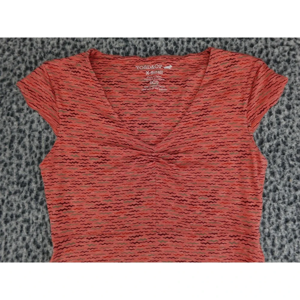 Toad&Co Rosemarie Dress Womens XS Coral Red Excellent Eco-Friendly V-Neck Stripe